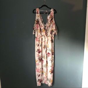 Plus Floral Ruffle-Sleeved Asymmetrical Dress